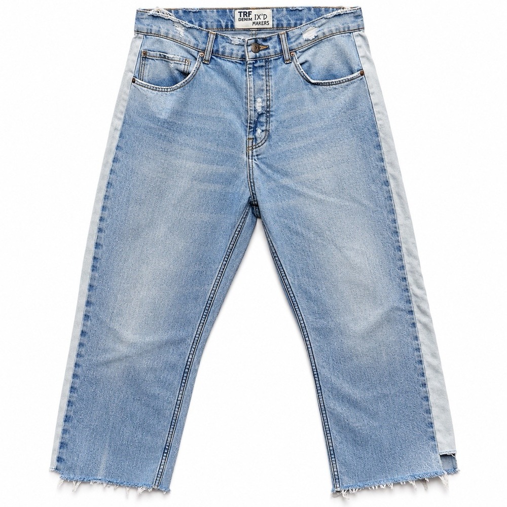 Zara TRF IX'D Makers Jeans Two Tone Distressed Raw Split Hem Boho Y2K US 8 EU 40